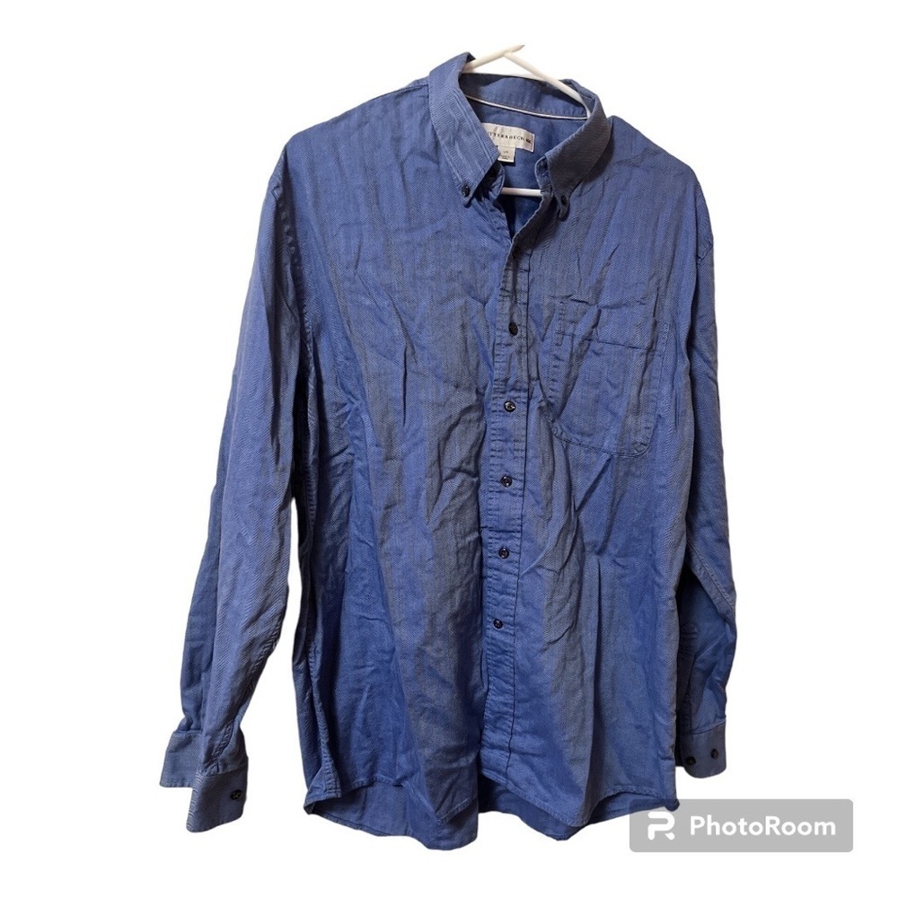 Cutter and Buck 100% Cotton Blue Long Sleeve Button Front Dress Shirt L